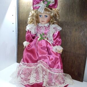 Elegant Pink Doll with Lace Dress